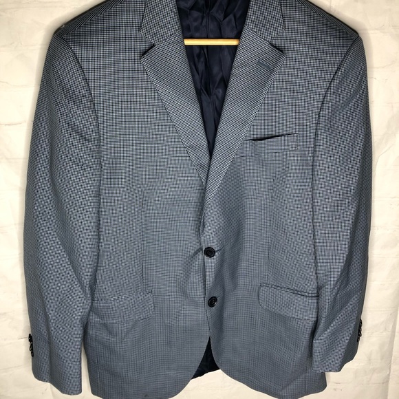 Peter Millar Mens Blue Houndstooth Woven Wool Sport Coat Jacket Blazer 40r